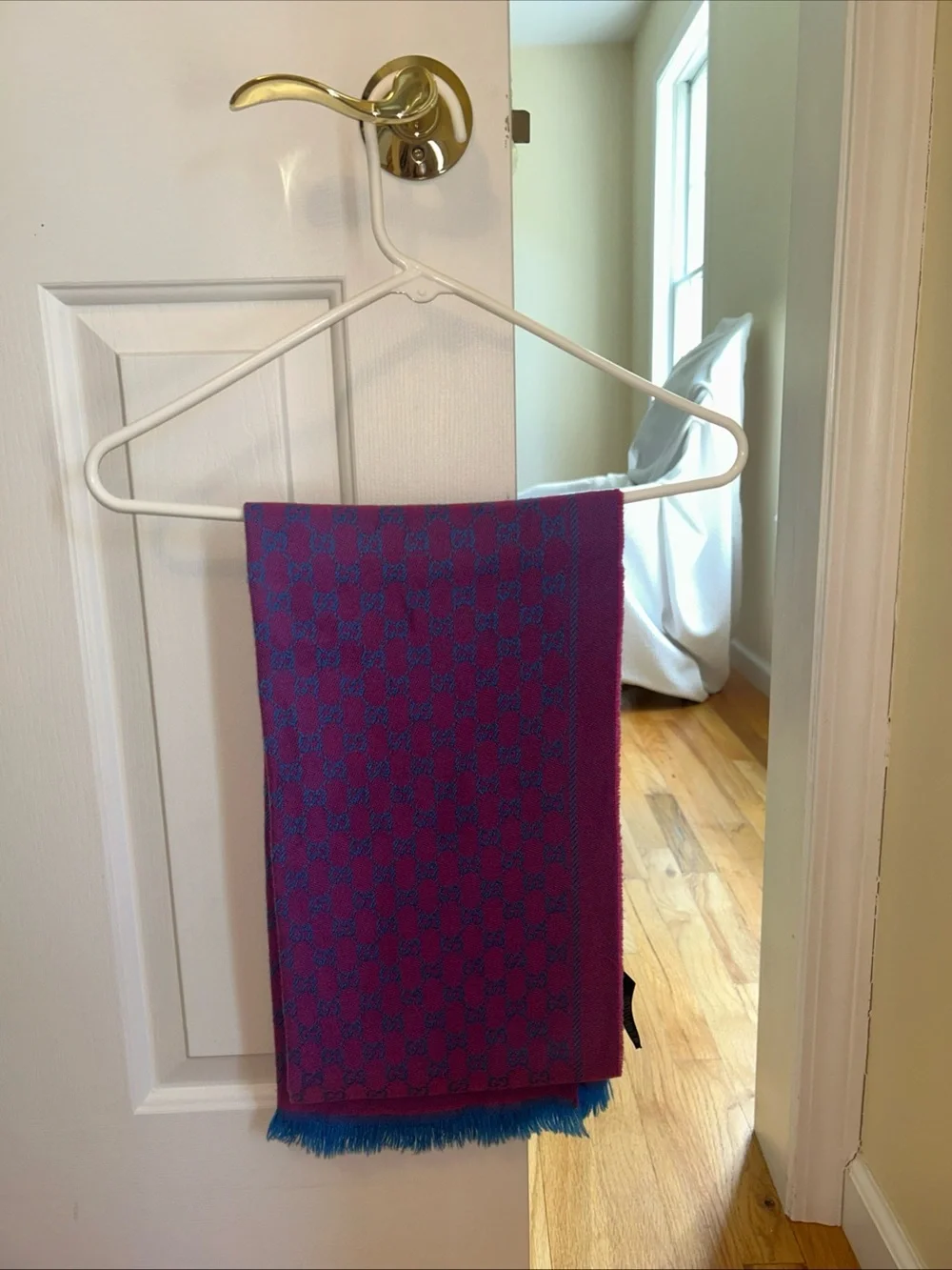 Gucci Purple and Blue GG Jacquard Silk Scarf